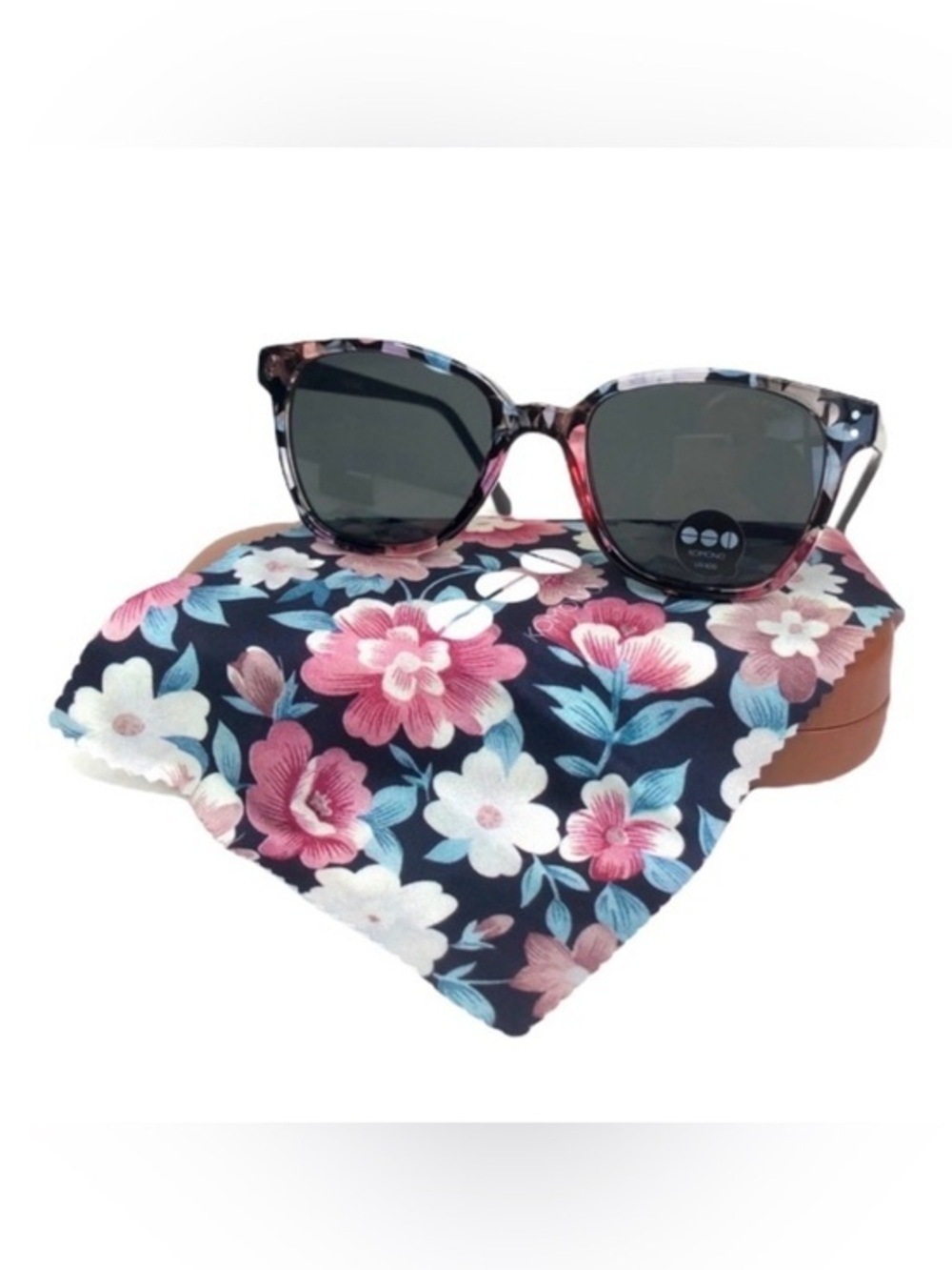 KOMONO Renee Floral Sunglasses Black Pink NEW